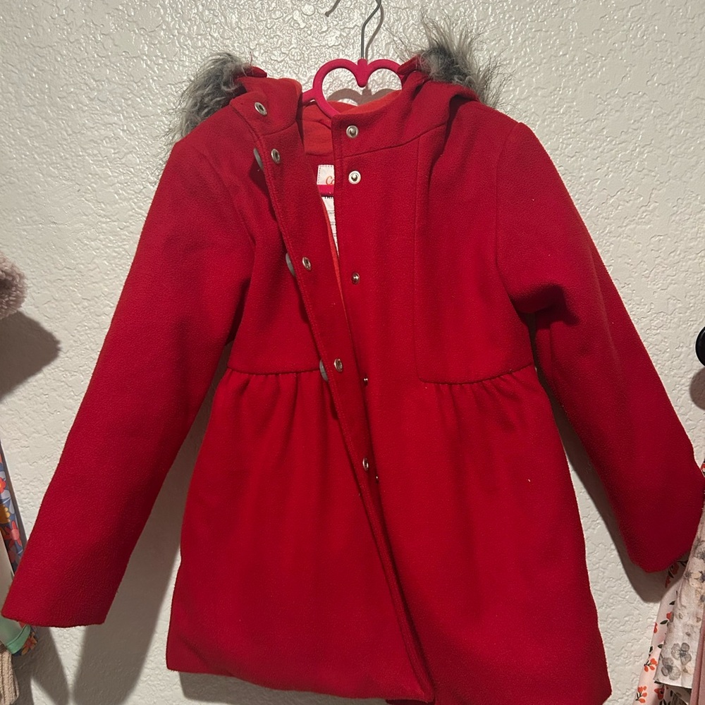 Cat & Jack Red Puffer Jacket with Faux Fur Hood